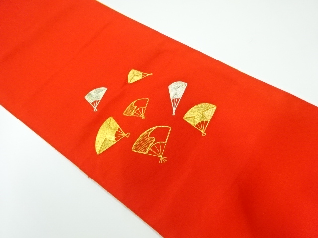 JAPANESE KIMONO / VINTAGE NAGOYA OBI / EMBROIDERY / FOLDING FAN PATTERN